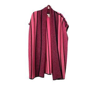 Misook boxy striped kimono duster‎ cover up Size L hot pink black